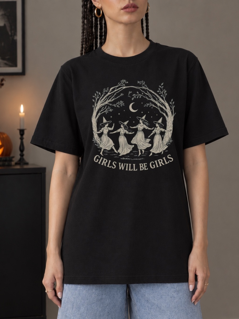 Girls Will Be Girls Witch Tee Funny Halloween Unisex T-Shirt